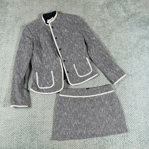 adorable vintage tweed plaid gray jacket mini skirt suit set y2k office siren 6